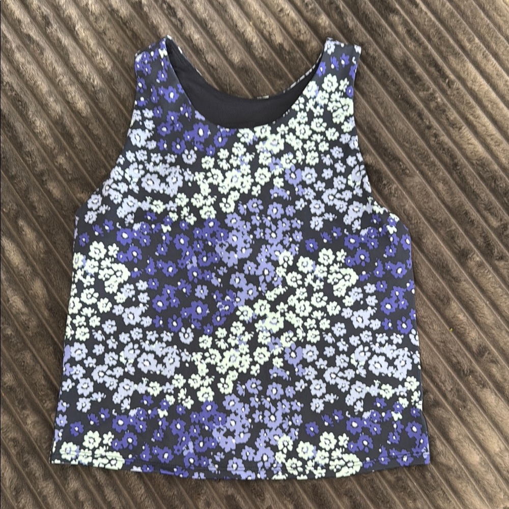 Floral Sleeveless Top - Blue and White
